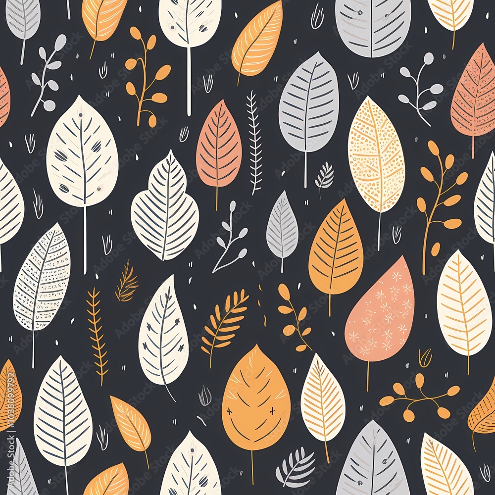 Colorful leaves and berries create a lively pattern. Colorful leaves and berries create a lively pattern.