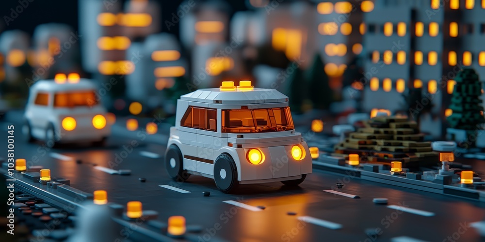 Miniature Electric Vehicles in Urban Setting at Night Miniature Electric Vehicles in Urban Setting at Night