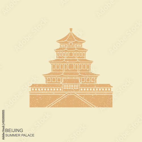 Summer Palace in Beijing China. Flat cartoon style historic sight showplace attraction web site vector illustration