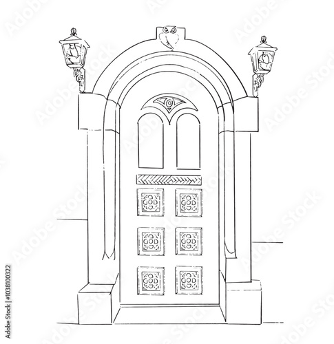Illustration of a door in a black outline 