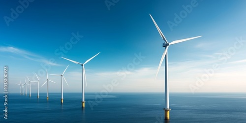 Coastal Landscape with Wind Turbines in Open Water