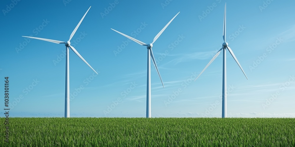 Wind Turbines in Motion on a Bright Day Wind Turbines in Motion on a Bright Day