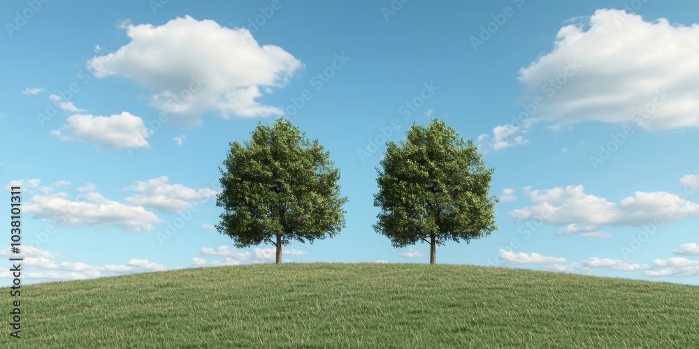 Fototapeta premium Wind Turbines on Grassy Hill Under Clear Blue Sky