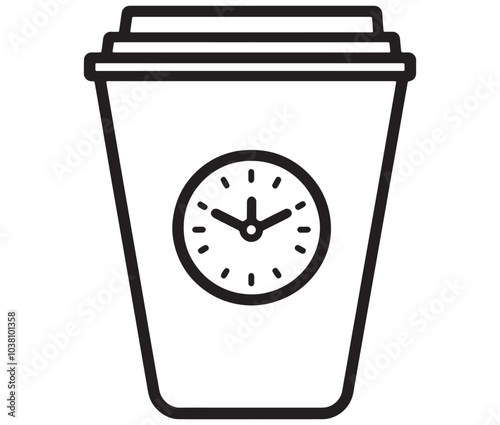 Coffee cup isolated on white background. Clock and coffee cup