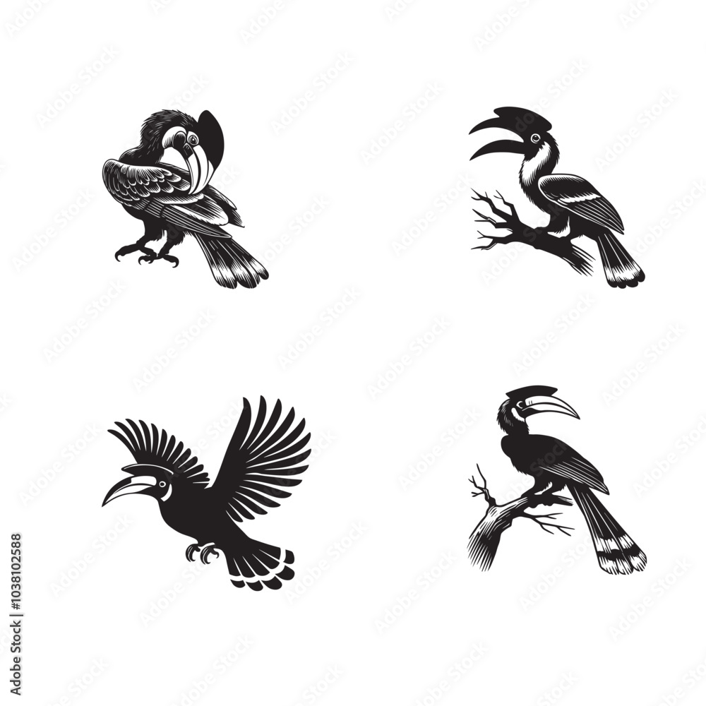 Obraz premium Collection of Great hornbill silhouettes design - Great hornbill Vector illustration