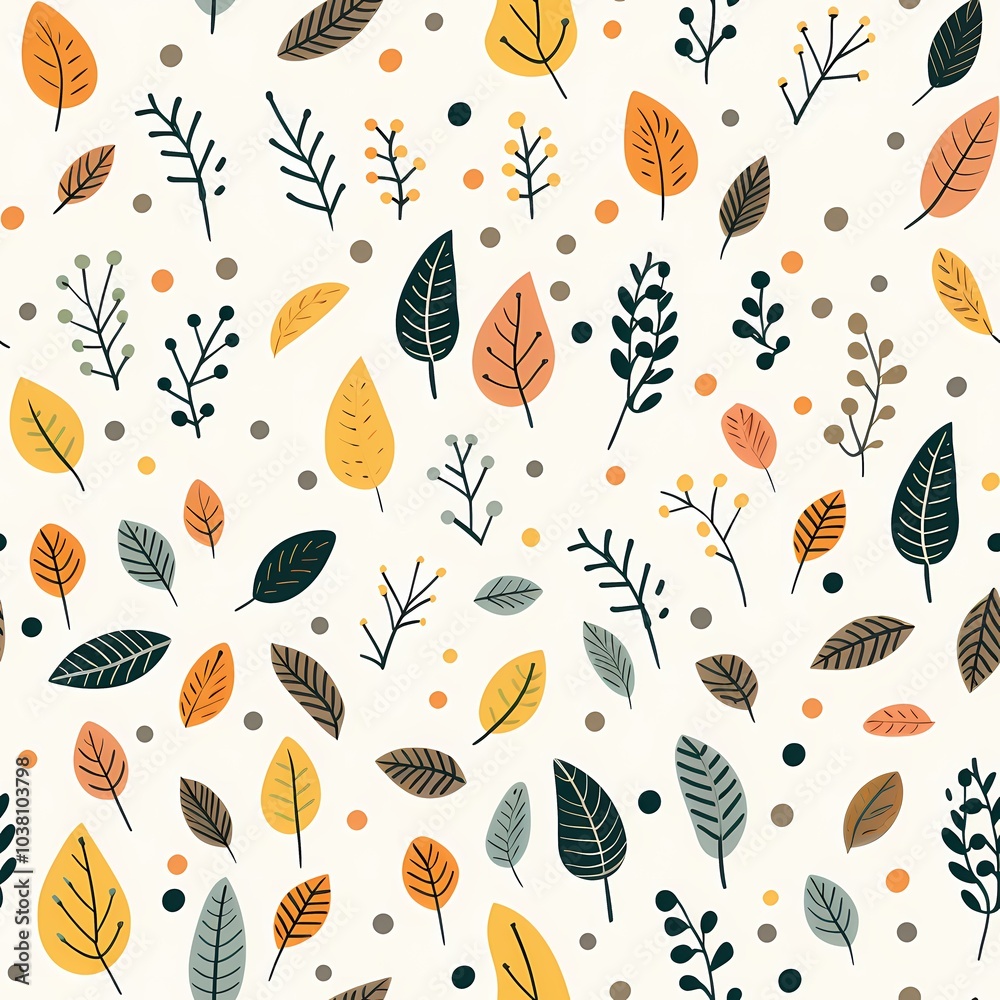 Colorful leaves and berries create a lively pattern. Colorful leaves and berries create a lively pattern.