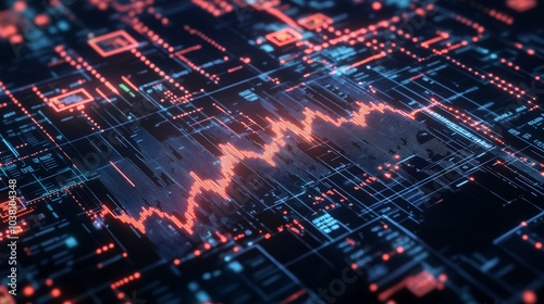 Abstract digital data visualization with glowing lines and nodes, futuristic design.