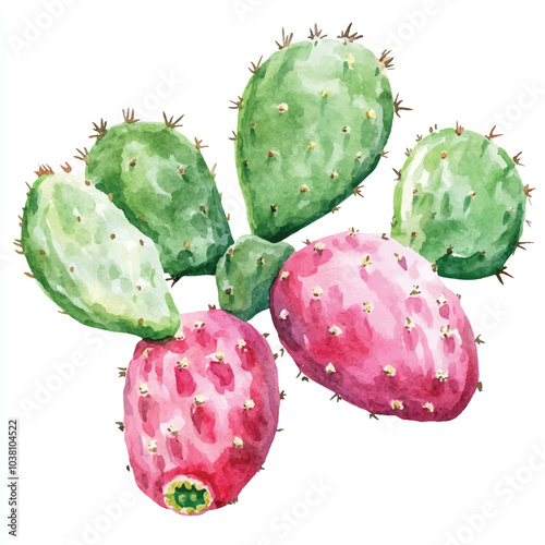 Cactus fruit watercolor clipart illustration