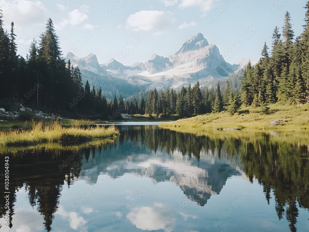 Serene Mountain Reflection in Calm Water Landscape Serene Mountain Reflection in Calm Water Landscape
