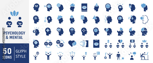 Psychology and mental icons collection. Containing mental health, anxiety, psychology, psychotherapy icon. Simple flat vector illustration