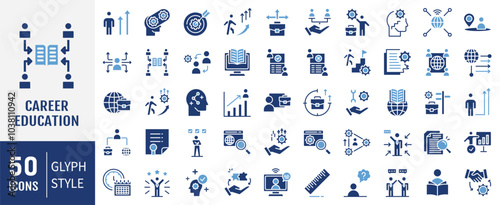 Career Education icon collection. Containing skill development, vocational training, educational pathways, professional growth and guidance icon. Simple flat vector.