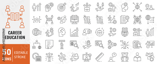 Career Education icon collection. Containing skill development, vocational training, educational pathways, professional growth and guidance icon. Simple line vector.