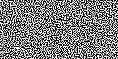Turing reaction diffusion monochrome seamless pattern with chaotic motion .Linear design with biological shapes. Organic lines in memphis. abstract turing organic wallpaper background .	
