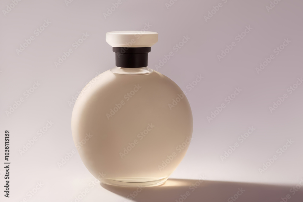 A bottle of perfume on a pink background. Presentation of the fragrance with daylight. Women's essence A bottle of perfume on a pink background. Presentation of the fragrance with daylight. Women's essence