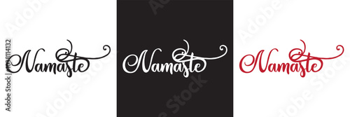 NAMASTE black vector brush calligraphy banner with swashes.  isolated on a white background. Vector illustration. EPS 10	
