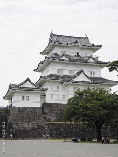 小田原城天守閣のクーズアップ写真。日本 神奈川県 小田原市。Coozup photo of Odawara Castle keep. Odawara City, Kanagawa, Japan.