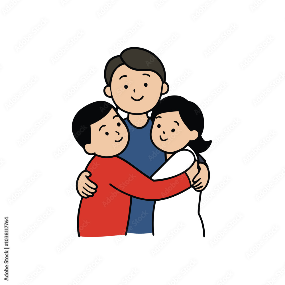 New Year Family Hug: Vector Illustration of a Boy Embracing Loved Ones New Year Family Hug: Vector Illustration of a Boy Embracing Loved Ones