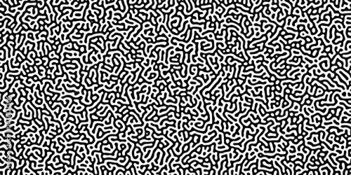 Turing reaction diffusion monochrome seamless pattern with chaotic motion .Linear design with biological shapes. Organic lines in memphis. abstract turing organic wallpaper background .	
