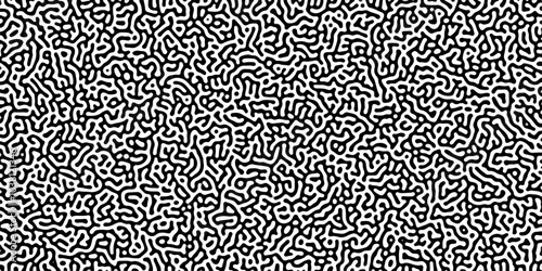 Turing reaction diffusion monochrome seamless pattern with chaotic motion .Linear design with biological shapes. Organic lines in memphis. abstract turing organic wallpaper background .	
