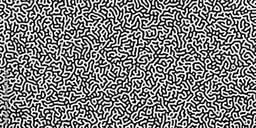 Turing reaction diffusion monochrome seamless pattern with chaotic motion .Linear design with biological shapes. Organic lines in memphis. abstract turing organic wallpaper background .	
