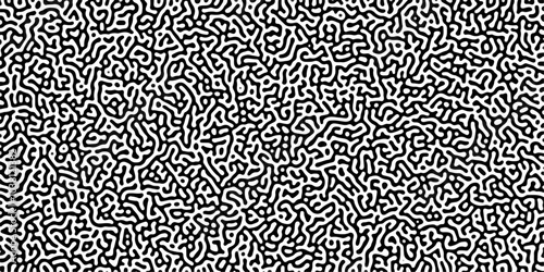 Turing reaction diffusion monochrome seamless pattern with chaotic motion .Linear design with biological shapes. Organic lines in memphis. abstract turing organic wallpaper background .	
