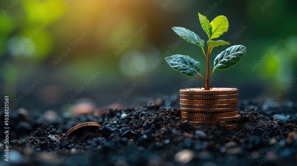 Business background of stack coins with small plant sprout growing from it. Business growth concept. Business background of stack coins with small plant sprout growing from it. Business growth concept.