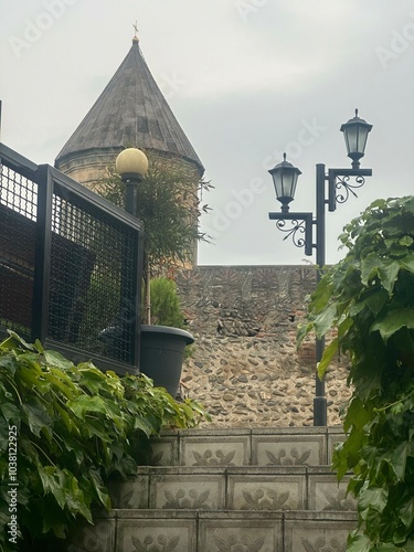 Svetitskhoveli Cathedral and streets of medieval Mtskheta, Georgia photo