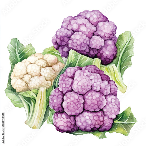 Cauliflower fruit watercolor clipart illustration