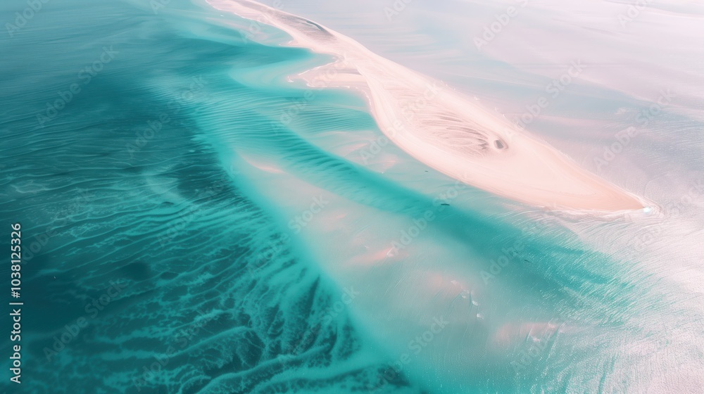 Fototapeta premium Sandy beach with azure water, white sand, dark blue sky, exoting vacation, soothing, relaxing. 