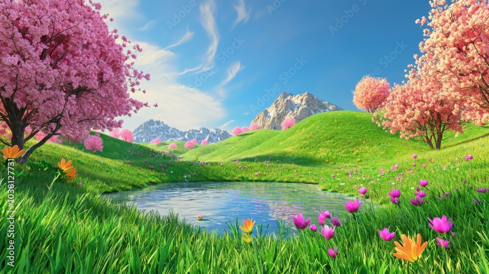 Obraz premium Springtime Fantasy: A 3D Rendered Idyll
