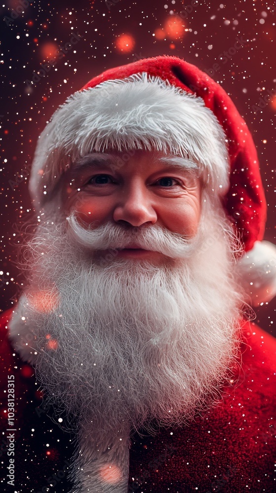 Santa Claus Portrait with Snow and Red Lights