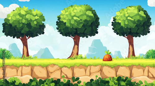 Game background for 2D mobile casual game, cartoon, colorful,  suitable for menu screens and level selections