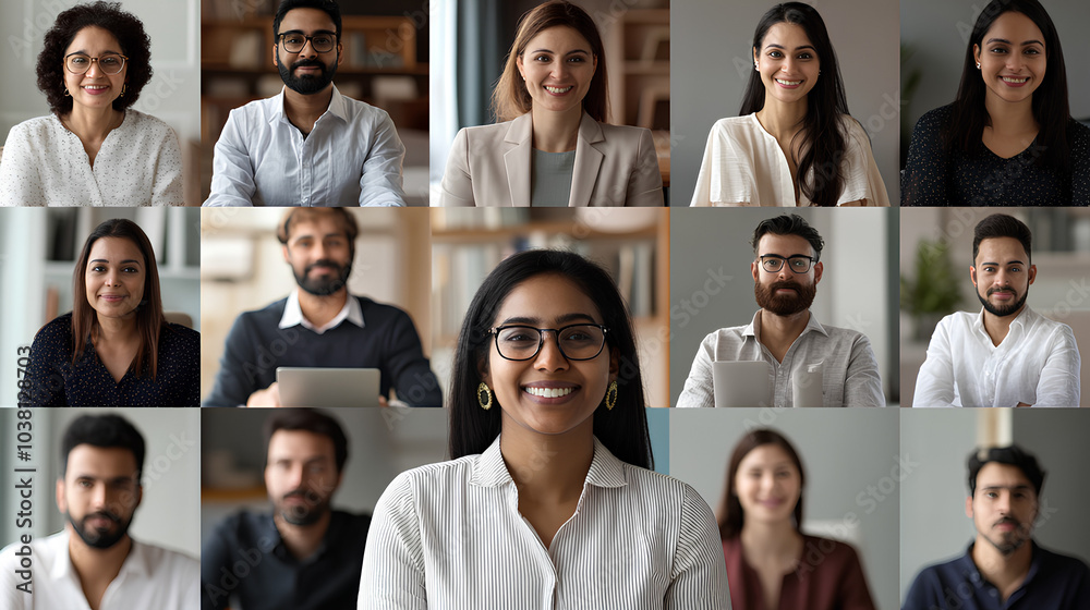 A digital collage showcasing the faces of diverse individuals participating in a virtual meeting. A digital collage showcasing the faces of diverse individuals participating in a virtual meeting.