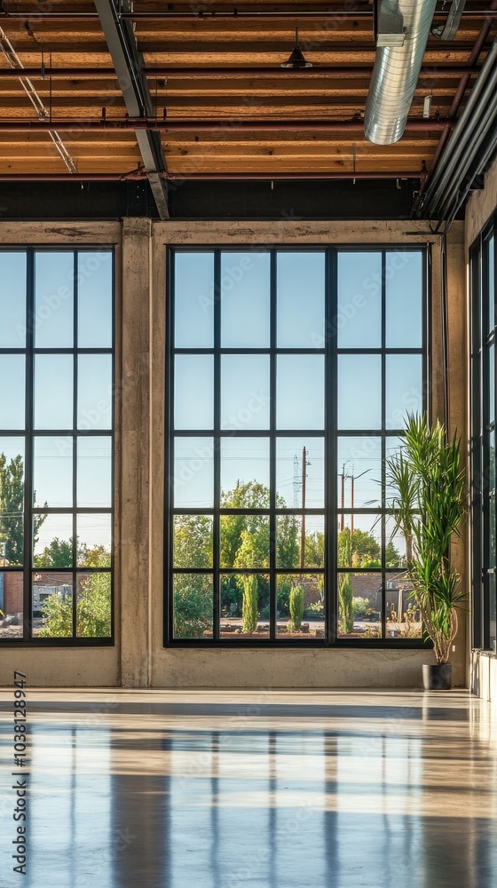 Fototapeta premium Modern Warehouse with Large Windows and Natural Light