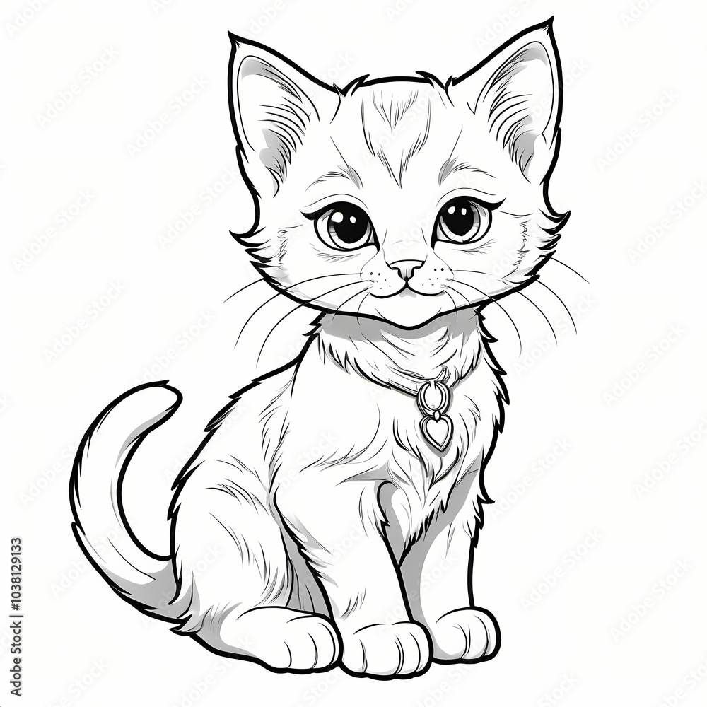 Fototapeta premium Cute Cartoon Kitten Coloring Book Page