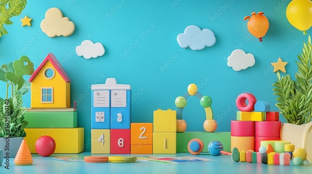 Colorful Playroom with Blocks and Rainbow Elements