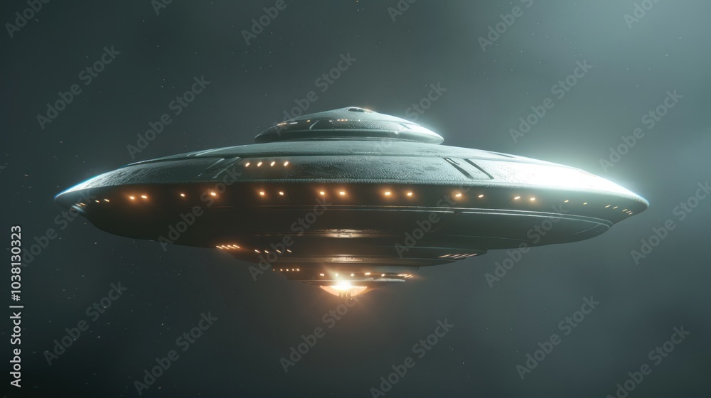 flying saucer UFO with light beam