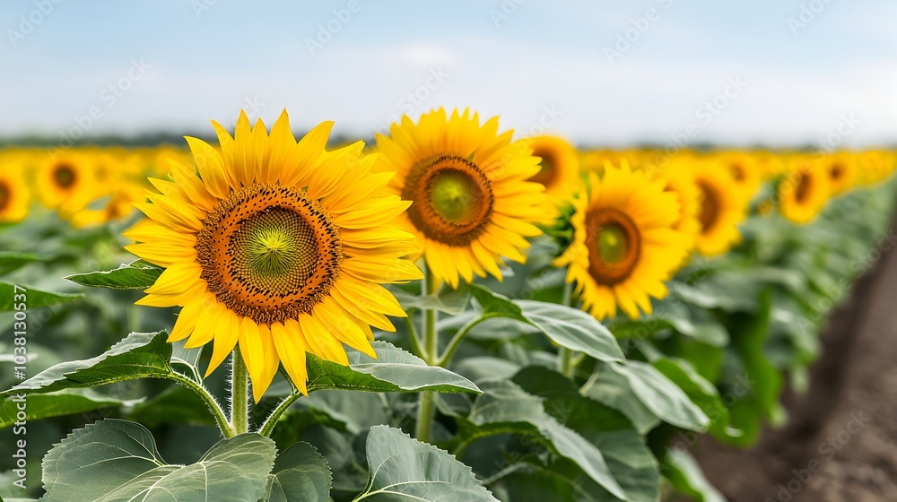 Vibrant Sunflower Field Bathed in Warm Sunlight Vibrant Sunflower Field Bathed in Warm Sunlight