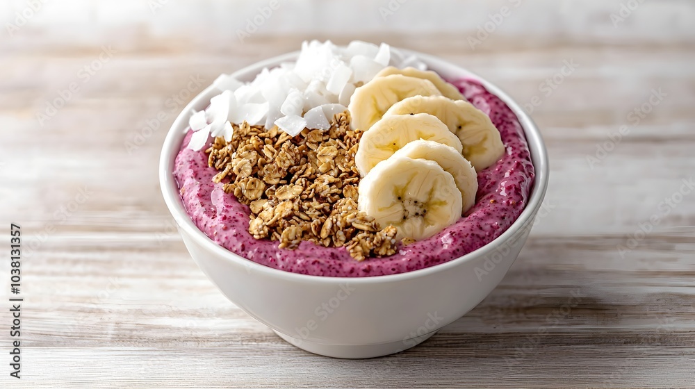 Freshly Prepared Acai Bowl Topped with Granola and Sliced Fruit Freshly Prepared Acai Bowl Topped with Granola and Sliced Fruit
