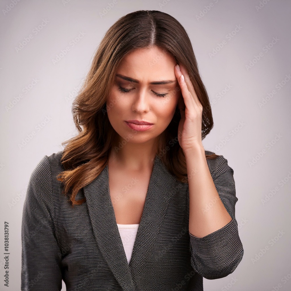 young woman with headache, AI generated young woman with headache, AI generated