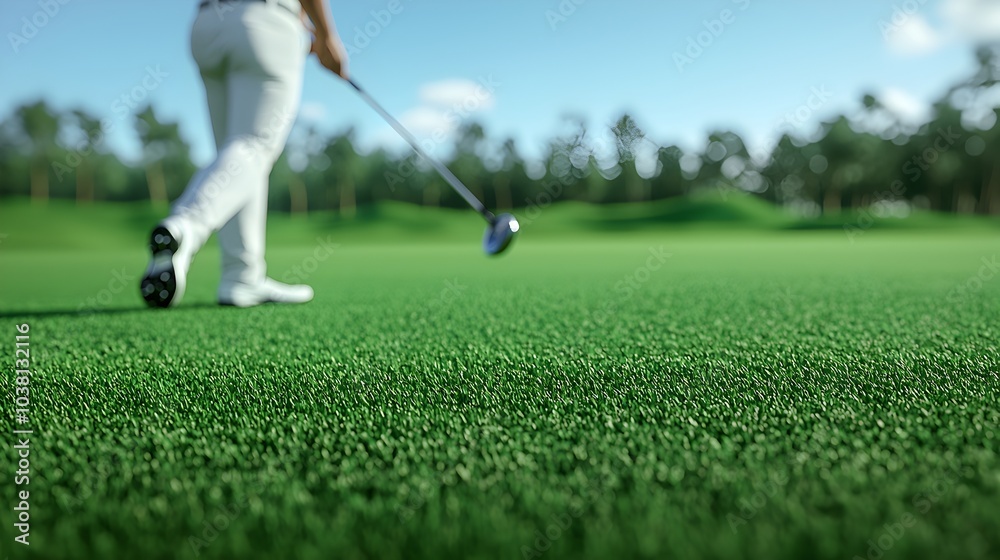 Obraz premium Golfer Swinging Club in Frozen Motion During Outdoor Sports Game