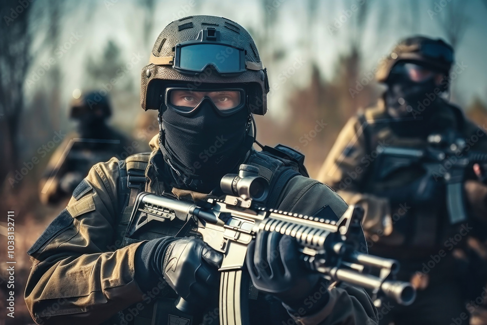 Chinese soldier in full tactical gear, armed and alert during a training exercise in a forested area, showcasing military readiness and precision Chinese soldier in full tactical gear, armed and alert during a training exercise in a forested area, showcasing military readiness and precision