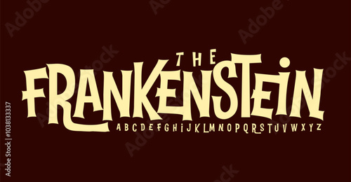Spooky yet playful font, quirky horror-inspired letters, bold retro alphabet for Halloween, haunted poster, vintage horror logo, eerie title, festive decor. Vector typeset.