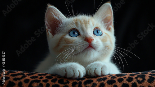 Innocent white kitten with expressive blue eyes, AI generative. photo