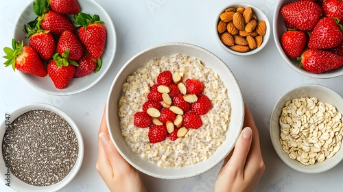 Preparing Healthy Overnight Oats Breakfast on Wooden Table