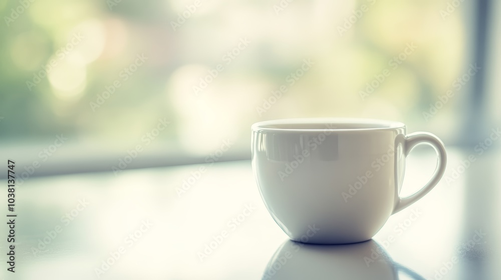 A simple white cup awaits its purpose, resting on tabletop A simple white cup awaits its purpose, resting on tabletop