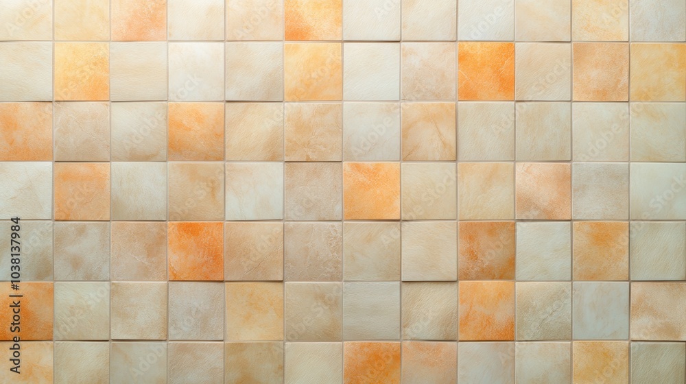 A captivating display, wall adorned with vibrant orange tiles A captivating display, wall adorned with vibrant orange tiles