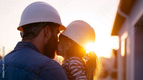 Construction Worker Saying Goodbye to Family at Doorstep