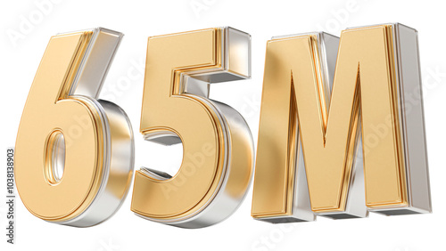 65M Followers Gold Number 3D Render photo