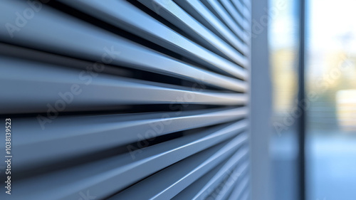 Closeup of modern metal shutters, abstract architectural detail photo